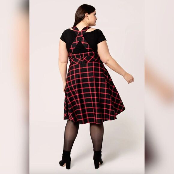 Hell Bunny Janine Pinafore Mini Dress - Size Medium, Red/Black, NWT - Picture 2 of 10